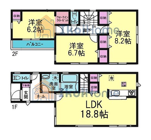 リビング18.8帖!全室6帖以上のゆったりとした間取りです!各部屋収納・WIC完備!浴室乾燥機完備