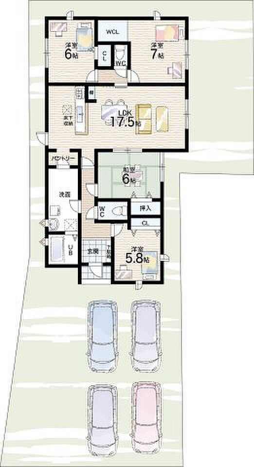 【4LDK】○亀山南小学校・・・徒歩8分 ○亀山中学校・・・徒歩27分