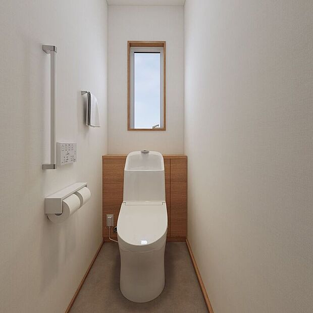 【完成予想図（内観）】■5号地2階トイレ（パース）各階にトイレを配置しているため、朝の混雑や夜間の移動もスムーズ。家族それぞれのライフスタイルに合わせて快適に使える間取りです。