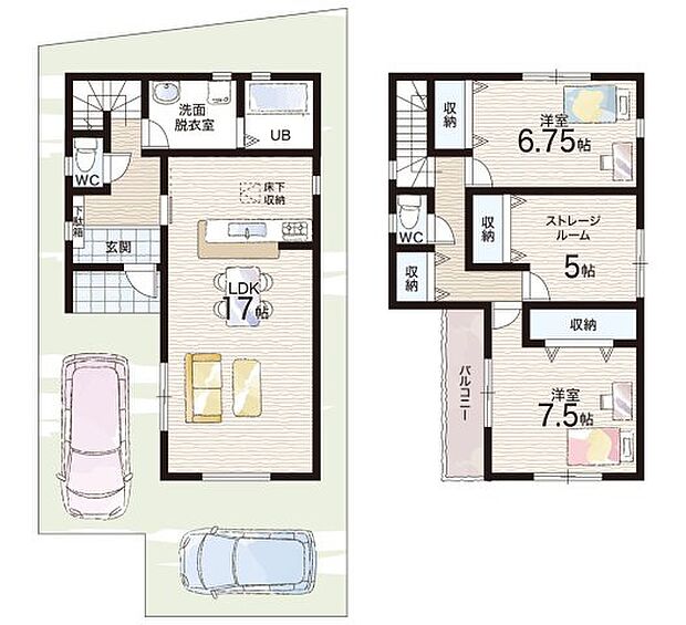 【2LDK+S(納戸)】○高津橋小学校・・・徒歩23分 ○玉津中学校・・・徒歩35分