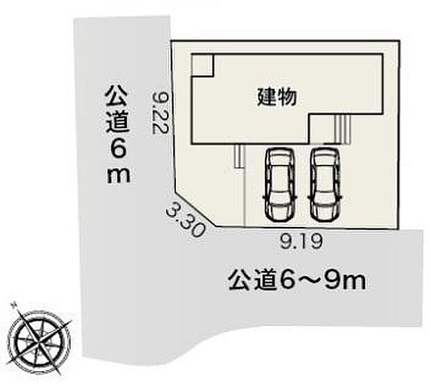 前面道路6m以上で車の出し入れも楽々♪角地にあるので見通し、日当たりも良好です☆