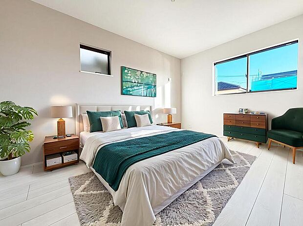 【3号棟】広々とした居住空間は日々の暮らしを彩り、通風と採光を考慮した設計は心のやすらぎと満足感を与えてくれます。
※家具をCGで加工しています。家具付き販売ではございません