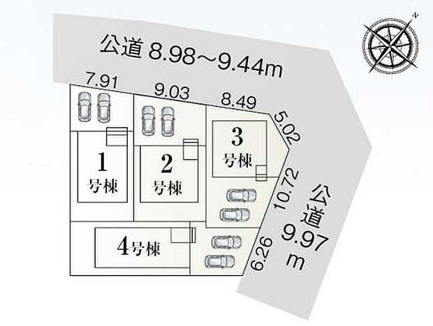 全４棟☆前面道路は8.9～9.9ｍで見通し良好です♪