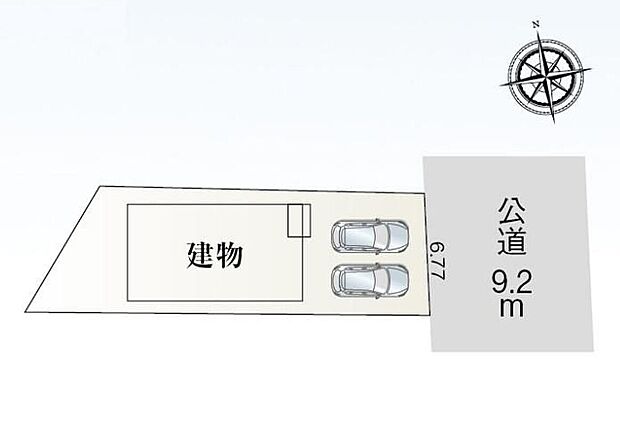 並列２台駐車可能☆前面道路は幅員９ｍ以上で余裕があります♪