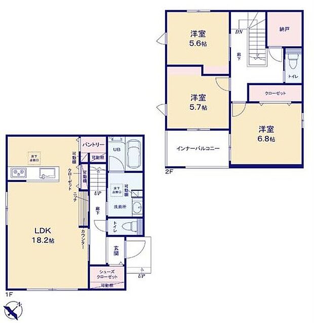 (1号棟)、価格4390万円、3LDK+S、土地面積124.5m2、建物面積102.75m2

