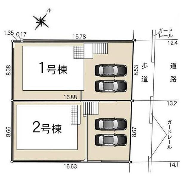 前面道路は幅員１２ｍ以上で見通し良好です☆各棟駐車２台可能♪