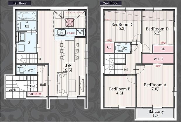 【4LDK】個々の時間を大切にできる4LDKも間取り☆リビング階段仕様で2階への行き来もスムーズです♪ウォークインクローゼットつきで季節ものもスッキリしまっておけます♪