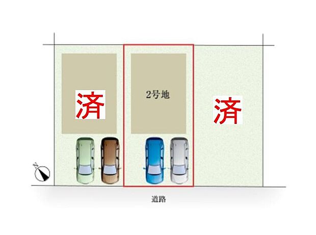 【全体区画図】南向き陽当たり良好♪
並列で駐車2台可能☆
自転車やバイクを置くスペースも十分!