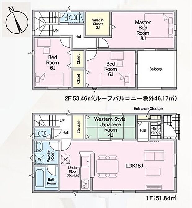 【4LDK】18帖の広々リビングには和室が隣接♪お子様のお昼寝スペースにもおすすめです◎2階居室は全て6帖以上でゆったり☆2帖分のウォークインクローゼット付きです♪