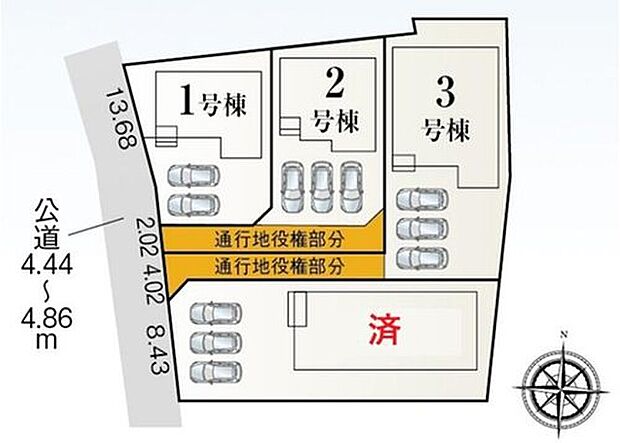 【全体区画図】全４棟販売☆１・２号棟は２階建て、３・４号棟は平屋建てのプランです♪