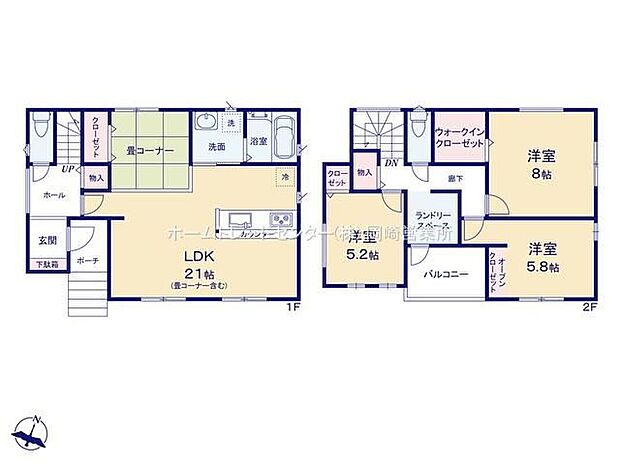 【3LDK】◇リビングは広々２１帖♪タタミコーナー付きでくつろぎタイムもより豊かに☆◇２階にウォークインクローゼット付きで大き目の荷物もスッキリ☆◇ランドリースペース有り！天気の悪い日も洗濯物を干しておけます♪