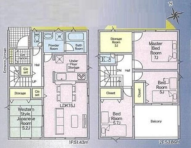 【4LDK+S】◇リビングには和室が隣接☆客間、くつろぎ空間など多用途に使用できます♪◇家事動線がスムーズな水回り集約設計です◎◇２階にストレージルーム（納戸）つき！