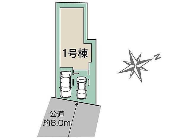 【全体区画図】前面道路幅員約８ｍでゆとりがあり、車の出し入れも楽々☆