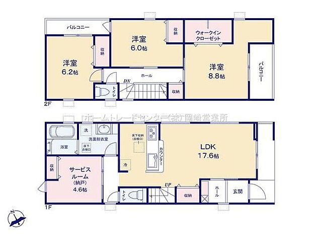 【3LDK+S】１７帖以上のリビングにストレージルーム隣接！多用途に使用できます☆リビング階段仕様で２階へのアクセス楽々☆２階居室は全て６帖以上でゆったり過ごせます♪バルコニー２か所有り！