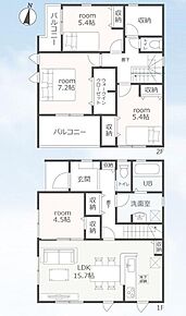 ◇リビングには洋室が隣接☆リビングと一体利用が可能です♪２階は大型収納充実！大き目の荷物があっても安心です◎◇２面にバルコニー有り！用途を分けて使用でき便利です♪ 