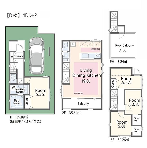 【B棟間取図】4LDK+車庫付き4LDKのゆとりある間取りに、WIC・SICを完備。収納力抜群で、すっきりとした暮らしを実現できる住まいです。