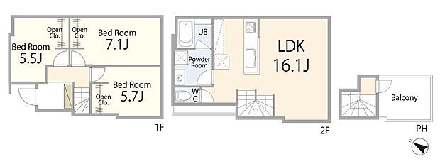 【間取図】建物プラン例、土地価格9980万円、土地面積80.43m2、建物価格2500万円、建物面積73.28m2