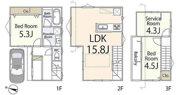【2LDK+S】収納や書斎にも使えるサービスルームを備えた2SLDK。夫婦ふたりの暮らしや、これから家族が増える方にもぴったりの間取り。