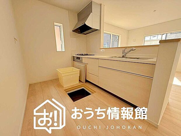 現地写真(キッチン)
収納たっぷりのシステムキッチン、浄水器付水栓を標準装備しています。