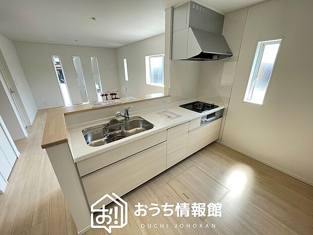 現地写真(キッチン)
収納たっぷりのシステムキッチン、浄水器付水栓を標準装備しています。