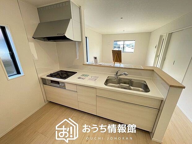 現地写真(キッチン)
収納たっぷりのシステムキッチン、浄水器付水栓を標準装備しています。