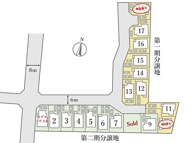【全体区画図】
全18棟異なるプランなので、ライフスタイルに合った住まい探しができます！
断熱・省エネ性能に優れたZEH水準仕様。設計・建築性能評価書を取得する高仕様プラン！