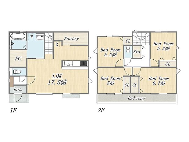 【3号地】Plan：4LDK+FC+Pantry+カースペース2台
建物面積：102ｍ2｜建物価格：1908万円