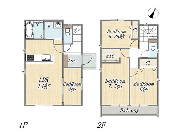【【参考プラン:3号地】】Plan:4LDK+WIC+カースペース2台
建物参考価格:1903万円
建物面積:87.76m2