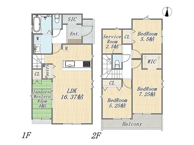【【参考プラン:2号地】】Plan:4SLDK+WIC+SIC+Pantry+ワイドバルコニー+カースペース2台
建物参考価格:1903万円
建物面積:97.29m2
