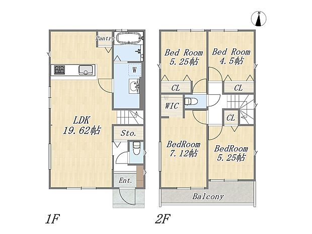 【【参考プラン:5号地】】Plan:4LDK+WIC+Pantry+ワイドバルコニー+カースペース2台
建物参考価格:1903万円
建物面積:98.12m2