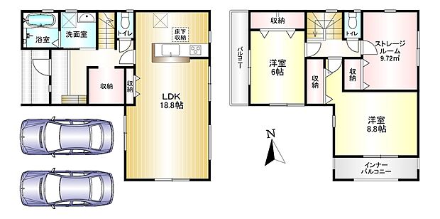 2SLDK 土地面積:110.22m2 建物面積:102.46m2 駐車場2台