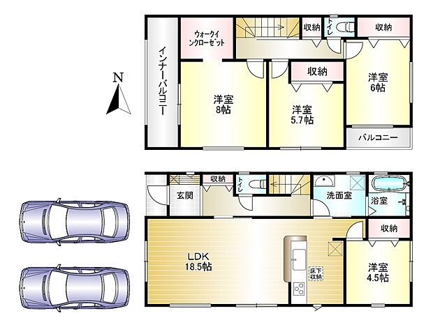 4LDK 土地面積:160.95m2 建物面積:112.59m2 駐車スペース2台