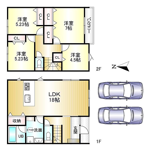 1号棟 4LDK 土地面積:140.74m2 建物面積:100.19m2 駐車2台可