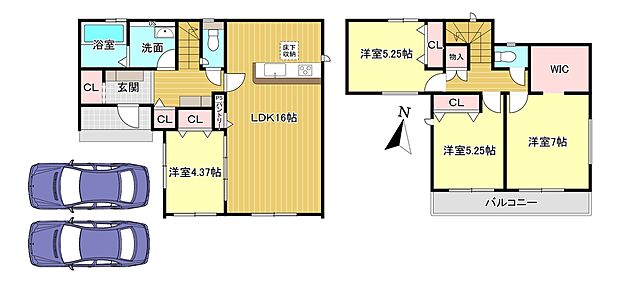 1号棟 4LDK 土地面積:132.55m2 建物面積:96.67m2 駐車並列2台可能