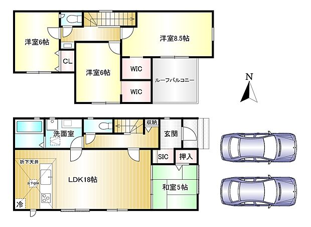 4LDK 土地面積:127.78m2 建物面積:105.99m2 駐車2台可