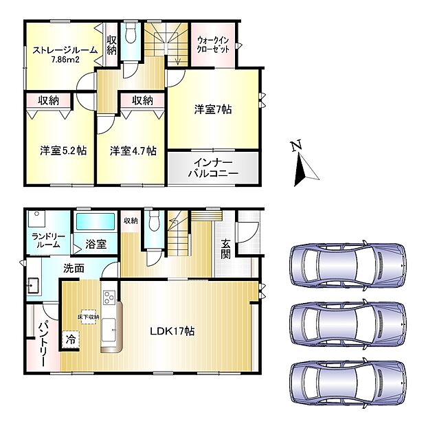 4LDK 土地面積:188.74m2 建物面積:112.62m2 駐車3台可