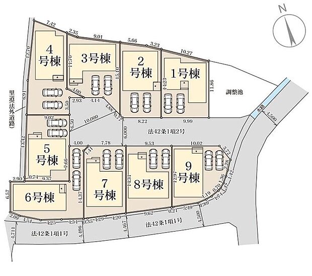 ≪全体区画図≫
今なら選べる全9通りの多彩な間取り!ライフスタイルに合わせて最適なお家をご購入頂けます♪