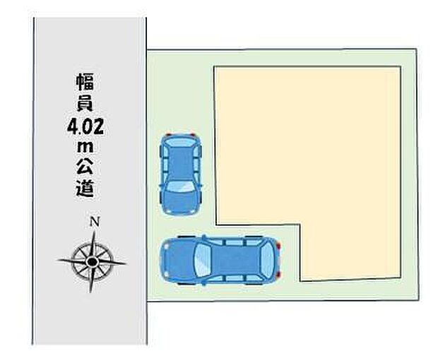 【区画図】
全1棟！カースペース2台分ございます（車種によります）ので、家族分の自転車を駐輪したり、来客用の駐車スペースとしてもお使いいただけます♪