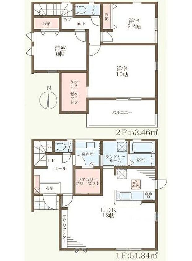 (1号棟)、3LDK、土地面積153.92m2、建物面積105.3m2
