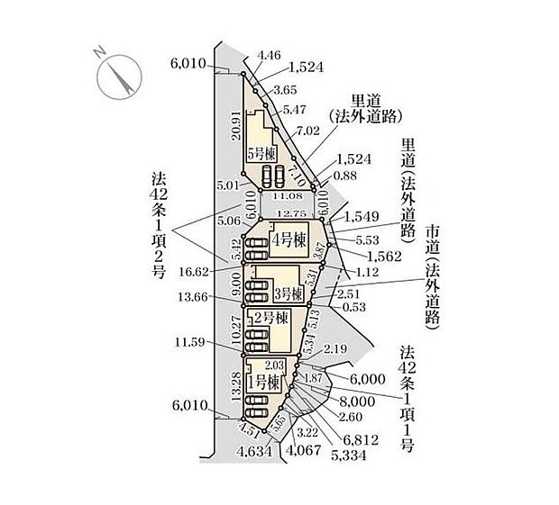 【全体区画図】
今なら選べる全5通りの多彩な間取り♪カースペース2台分ご用意ございますので、ご家族分の自転車を駐輪したり、ご来客用の駐車スペースとしてもお使いいただけます♪