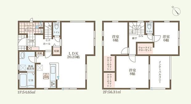 (1号棟)、3LDK、土地面積134.24m2、建物面積110.96m2