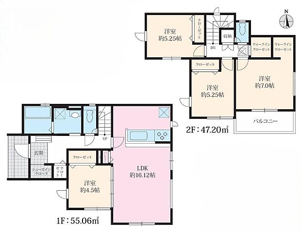(1号棟)、4LDK、土地面積291.98m2、建物面積102.26m2