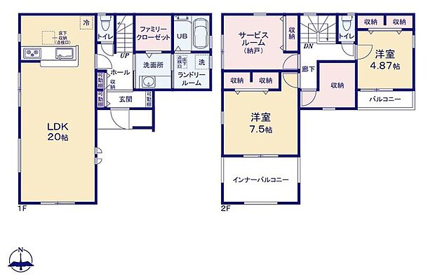 (2号棟)、2LDK+S、土地面積130.8m2、建物面積109.35m2