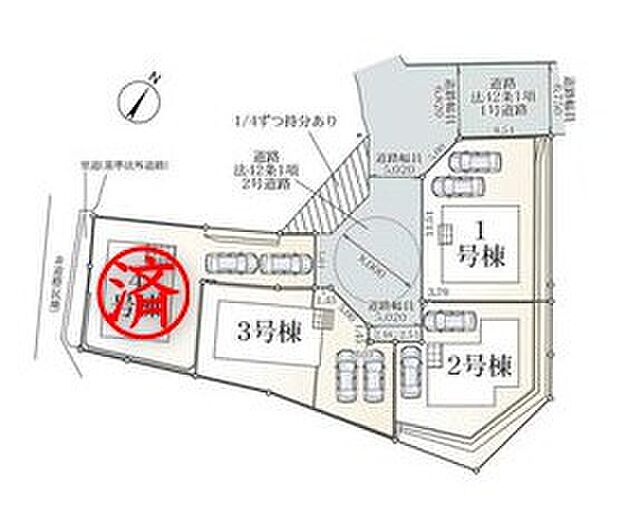 【区画図】近鉄橿原線「九条」駅徒歩15分、または自転車5分♪各棟お車2台駐車可能です◎