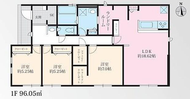 (2号棟)、3LDK、土地面積299.6m2、建物面積96.05m2