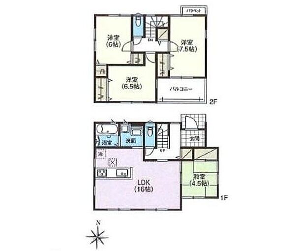 【4LDK】2階居室は6帖以上でゆとりある間取りプラン♪
バルコニーは南向きで洗濯物もしっかり乾きます◎水回り集約設計で
忙しい朝もスムーズな家事動線に☆