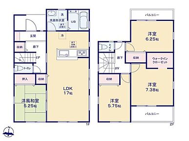 リビングで遊んでいるお子様を見守りながら、時にはお喋りをしながら料理や後片付けができる人気の高いスタイルです♪
主寝室には大容量のWIC付きです＆全室収納付き♪ 
