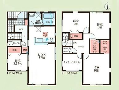 ◇6帖と9帖の洋室にはコートなどもスッキリ片付くウォークインクローゼット付き♪
◇水回りが集中しており、効率的でストレスのない家事動線♪
◇急な雨でも安心なインナーバルコニー付き♪ 