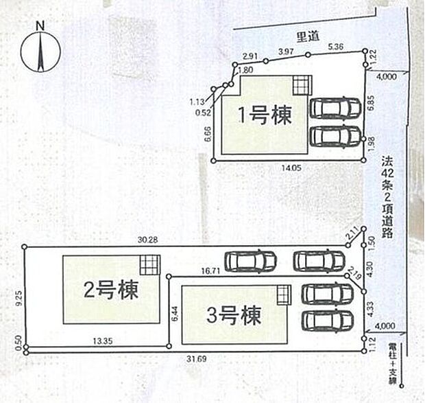 【全体区画図】カースペース2台分ご用意ございます♪（車種によります）ご家族分の自転車を駐輪したり、来客用の駐車スペースとしてもお使いいただけます♪