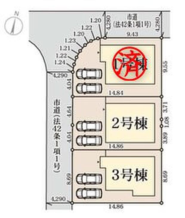 【全体区画図】カースペース２台分ございますので、家族分の自転車を駐輪したり、来客用の駐車スペースとしてもお使いいただけます♪
